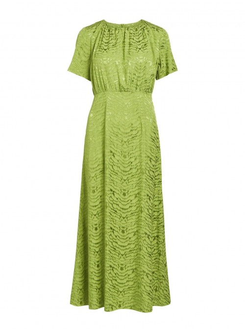 Vestido Object, de tejido brocado en verde. 23044100 Objosani