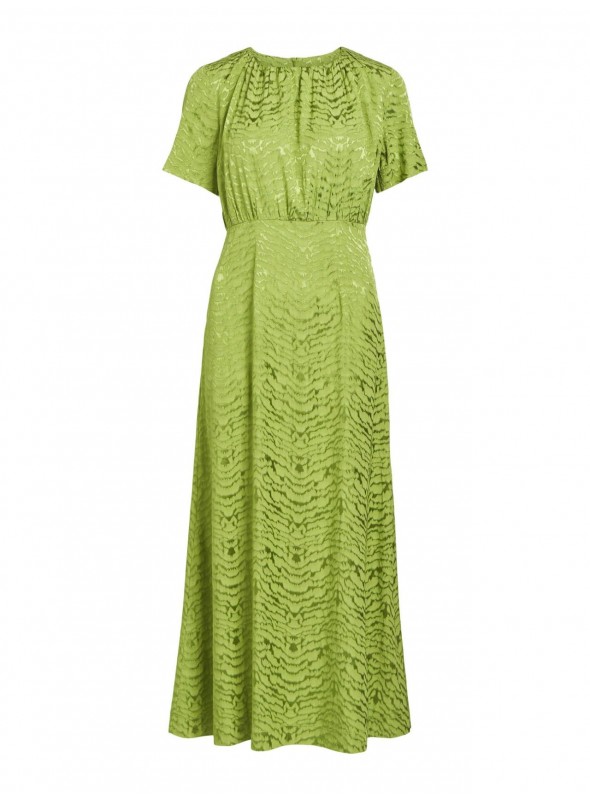 Vestido Object, de tejido brocado en verde. 23044100 Objosani