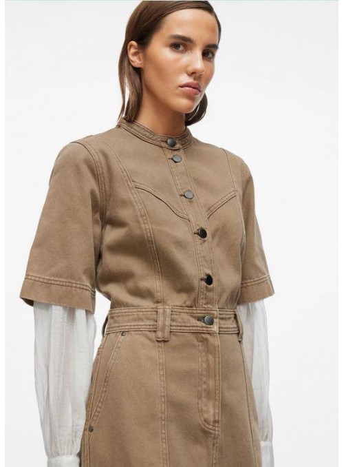 Vestido Vila, tejido vaquero en kaki. 14103286 Rounova