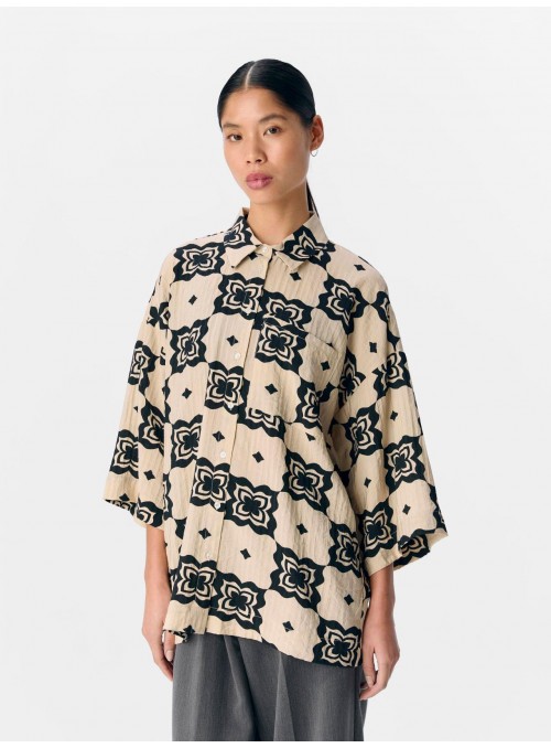 Camisa Object, estampado beige y negro. 23046478 Objella