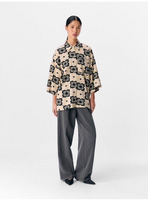 Camisa Object, estampado beige y negro. 23046478 Objella
