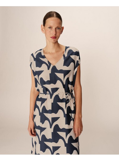 Vestido Grace &amp; Mila, de tejido estampado en beige y marino. Pensee
