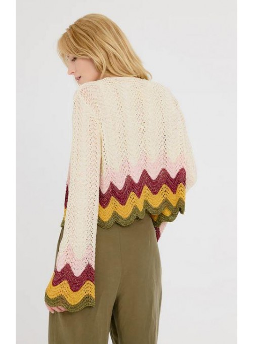 Cardigan Art Love, de crochet en beige. Djena