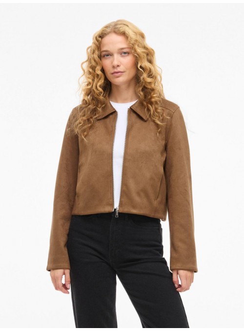 Chaqueta Vila, de antelina en beige. 14111834 Vimoody