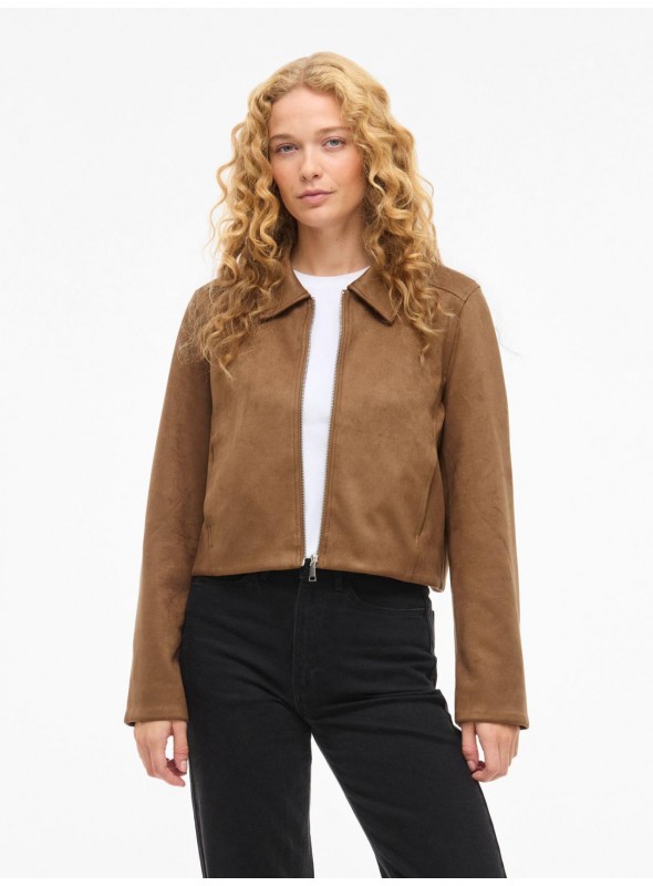 Chaqueta Vila, de antelina en beige. 14111834 Vimoody