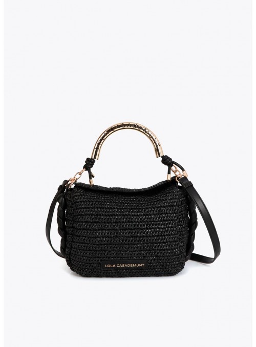 Bolso Lola Casademunt, de rafia en negro. LS2604054