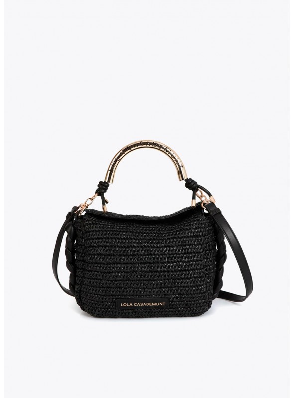Bolso Lola Casademunt, de rafia en negro. LS2604054