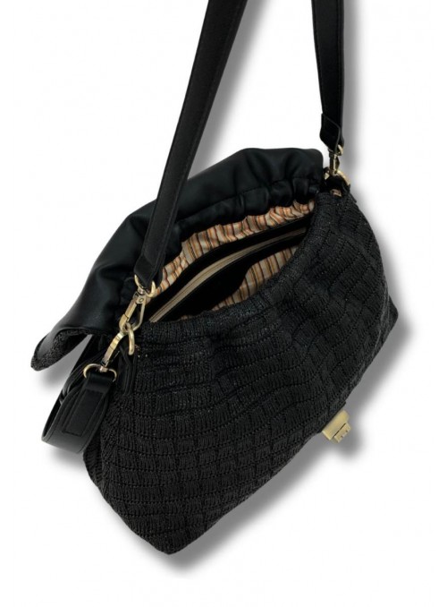 Bolso rafia Martina K, trenzado en negro. 25025