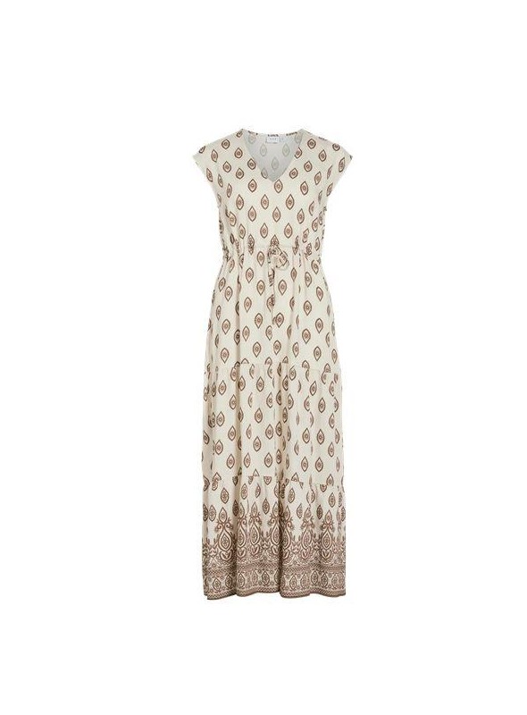 Vestido Vila, con estamapdo beige. 141114465 Vilsilvina