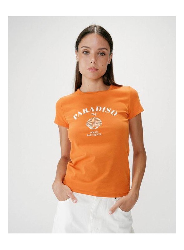 Camiseta Grace & Mila, naranja con print. Wrenley