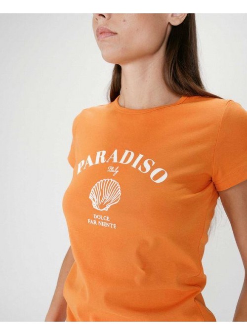 Camiseta Grace &amp; Mila, naranja con print. Wrenley