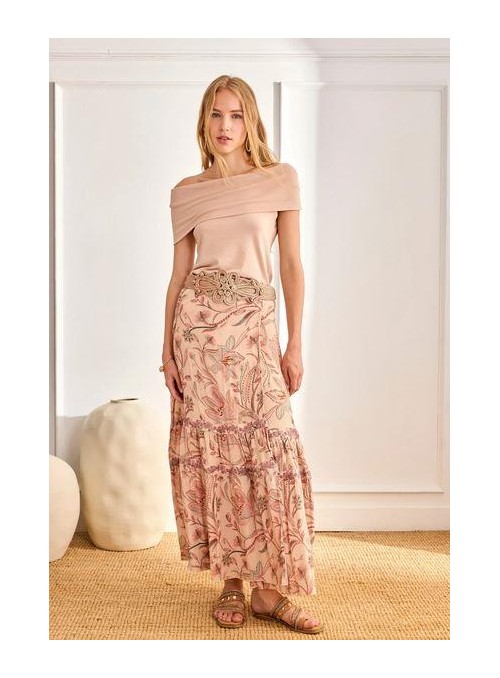 Falda Nekane, tipo pareo estampada. Aloe