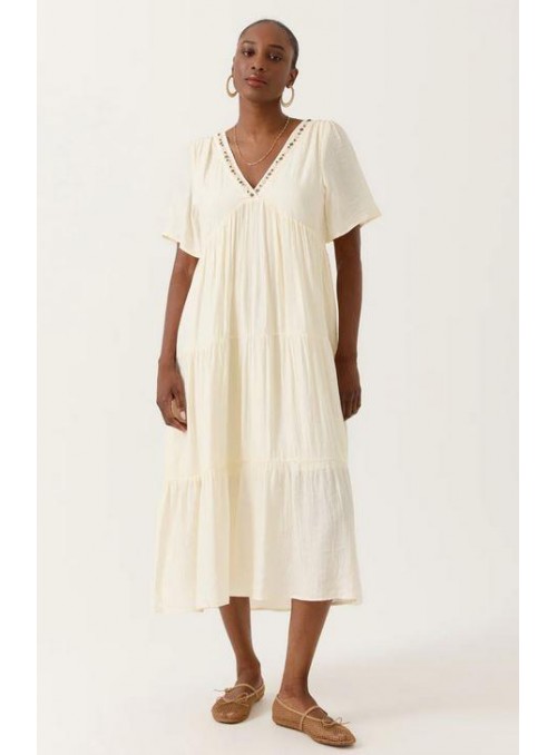 Vestido Art Love, vaporoso en beige. Delaine