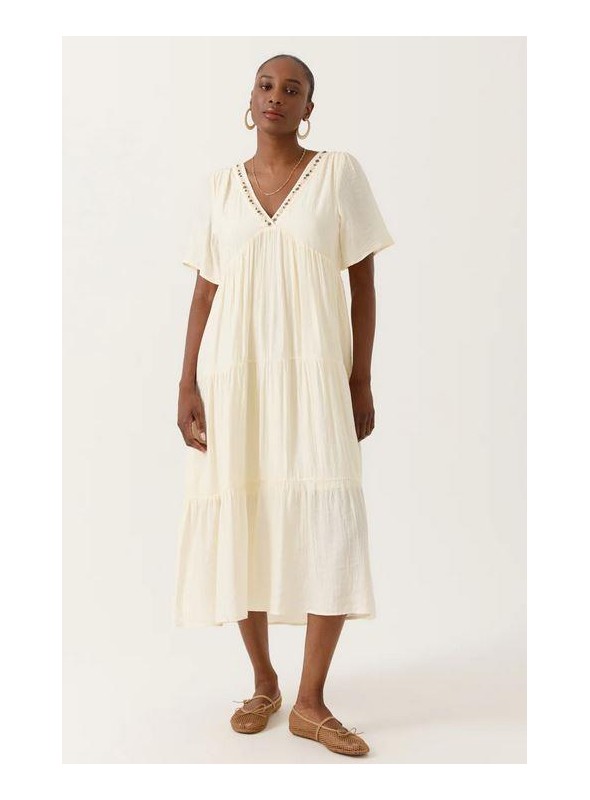 Vestido Art Love, vaporoso en beige. Delaine