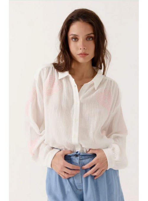 Camisa Art Love, de algodòn con bordado. Anceline