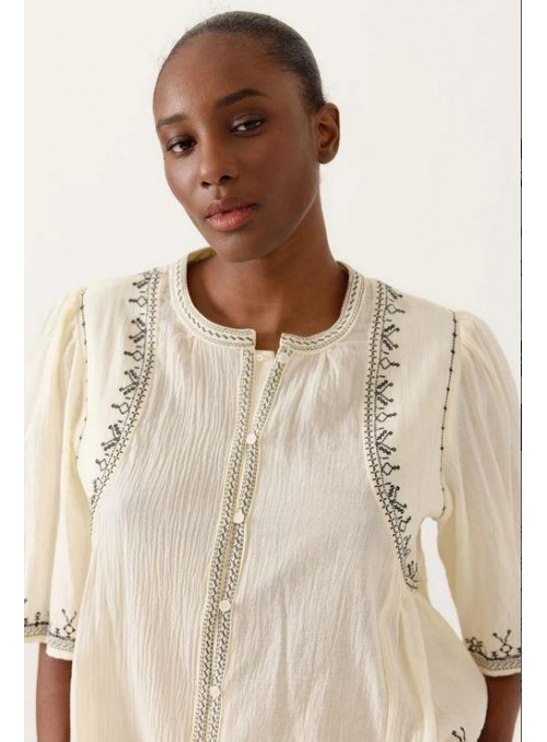 Blusa Art Love, de algodòn con bordados, Melisca