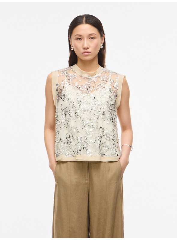 Top Vila Rouge, con lentejuelas en beige. 14114662 Rouleona