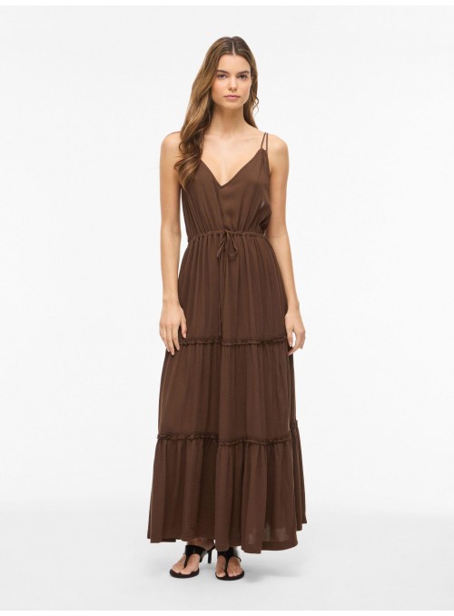 Vestido Vila, de gasa en marrón. 14115573 Vilomanja