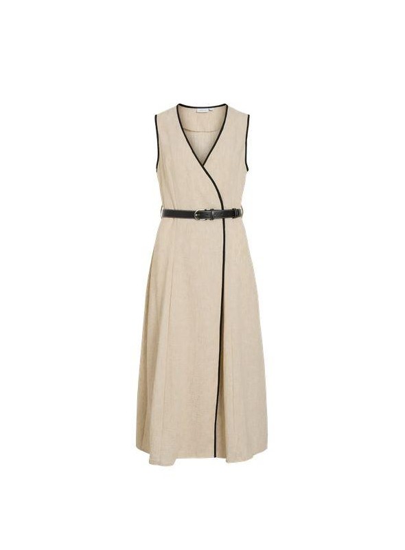 Vestido Vila, en beige con ribete negro. 14117415 Vijasmine