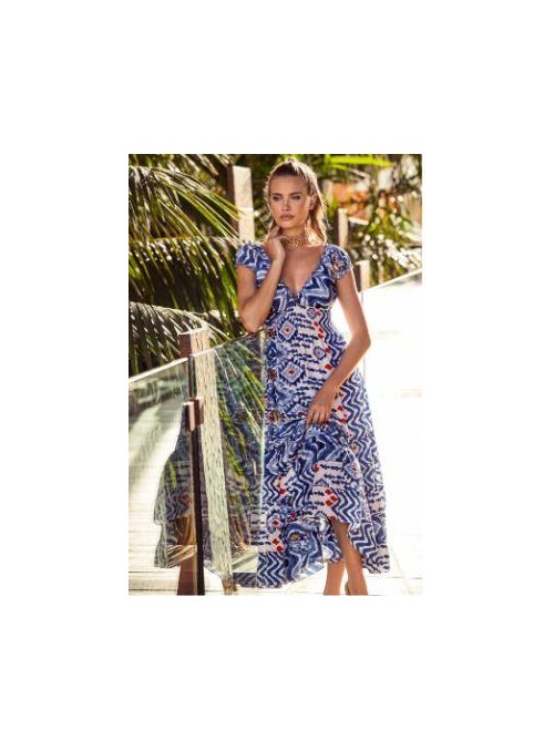 Vestido Iconique, con elastico en la cintura en print azul. 118