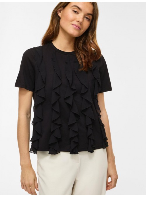 Camiseta Vila, de algodòn con volantes. 14116501 Viorda