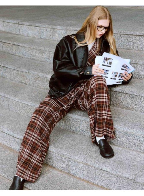 Pantalón de Grace &amp; Mila, de cuadros en burdeos. Arenzo