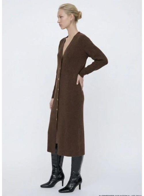 Maxi cardigan Vila, en marròn con botones, 14122950 Virolfie