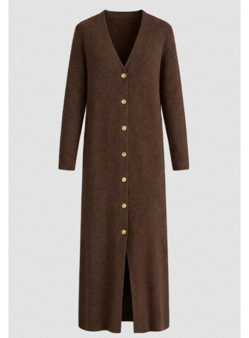 Maxi cardigan Vila, en marròn con botones, 14122950 Virolfie