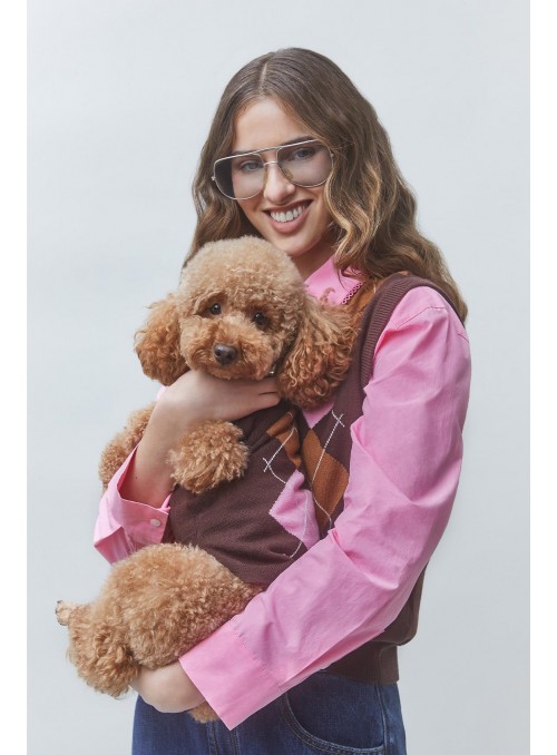 Jersey de mascota, en marron con rombos. Alfie