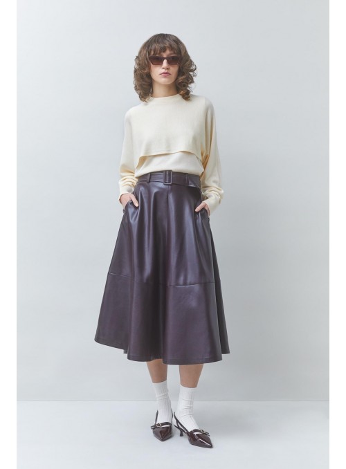Falda Suncoo, de ecopiel en marròn. Fleur