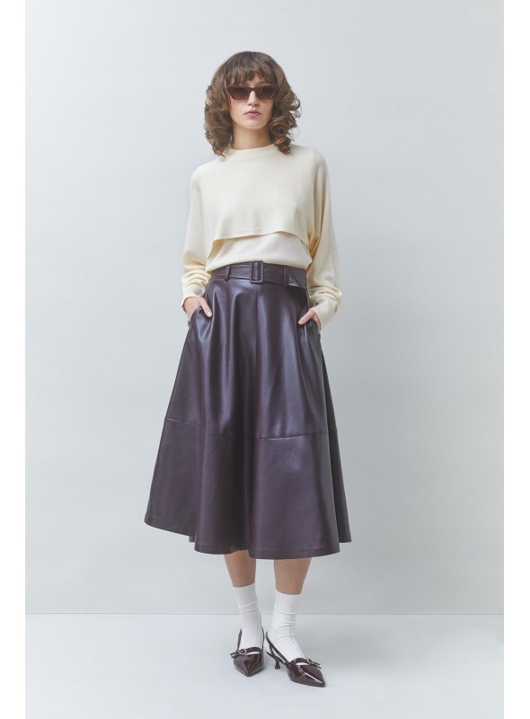 Falda Suncoo, de ecopiel en marròn. Fleur